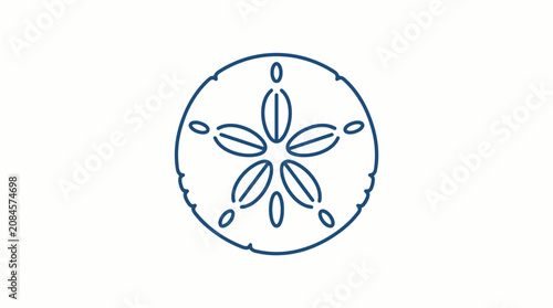 Minimalist Blue Outline Sand Dollar Icon on White Background