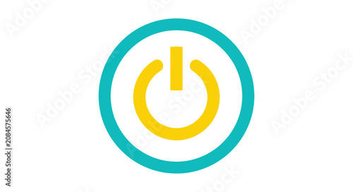 Bild auf Leinwand Power button icon with a turquoise outer circle and yellow inner symbol on a whi