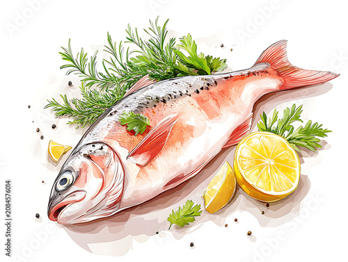 Colorful Fish Illustration Isolated on White Background