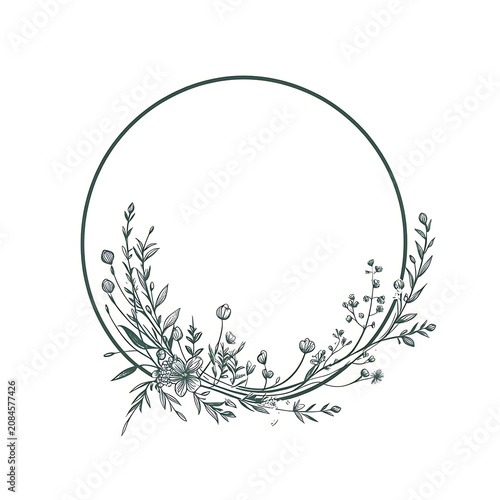 Decorative floral arrangement with blooming flowers and natural foliage