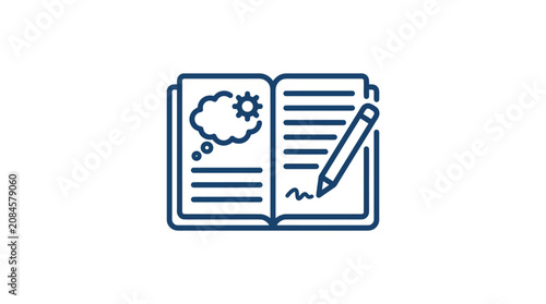 Open notebook with pencil and creative thought cloud.