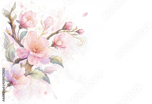 Watercolor Blossoms on White Background