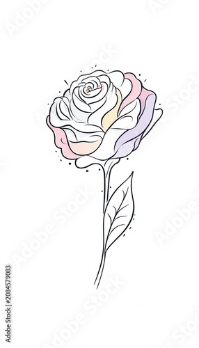 Pastel Rose Sketch with Detailed Petals and Stem