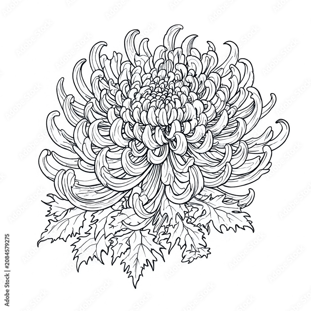 Fototapeta premium Detailed Line Art of a Chrysanthemum Flower