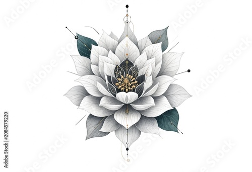 Intricate Lotus Flower Illustration with Geometric Elements