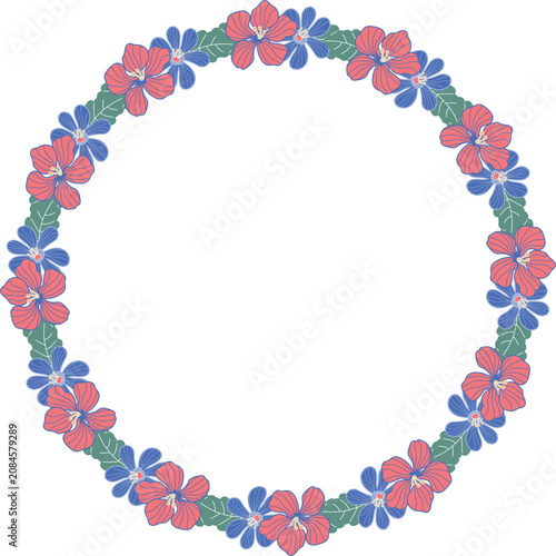 Elegant floral wreath frame with colorful blossoms and leaves. Perfect for wedding invitations, logos, greeting cards, branding, stationery, and printable designs.