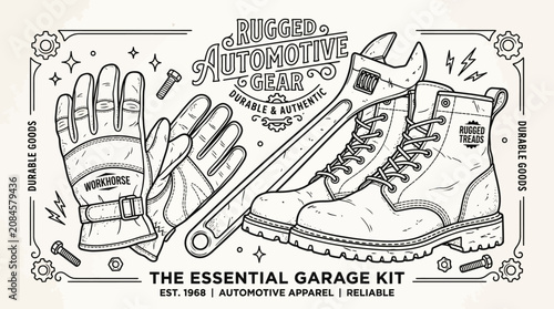 Tableau sur toile Rugged Automotive Gear Garage Kit Illustration