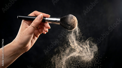 Makeup Brush with Powder Cloud for Beauty Product Marketing, Cosmetic Ads & Professional Application