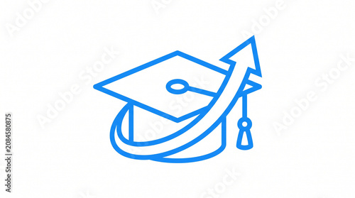 Stylized graduation cap icon with upward arrow