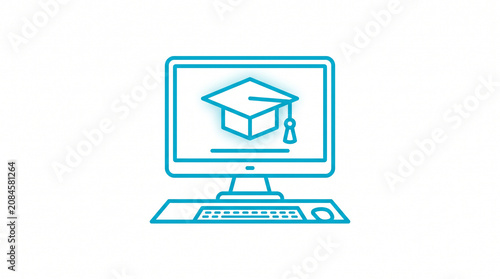 Modern Monoline Vector Icon of Digital Education Success on Computer