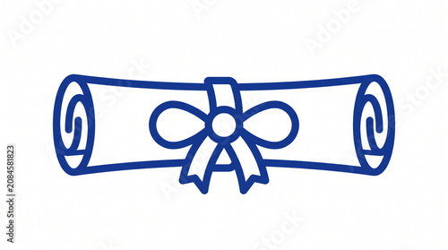 Minimalist monoline vector icon of a rolled up graduation diploma scroll