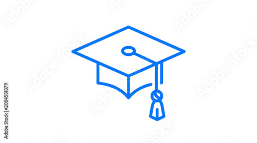 Stylized graduation cap icon in blue monoline vector style