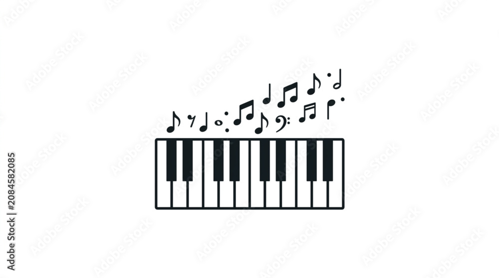 Fotografie Piano keyboard with musical notes flying out.