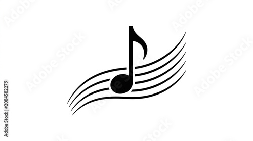 Photos Musical Note on a Staff with Swirls.