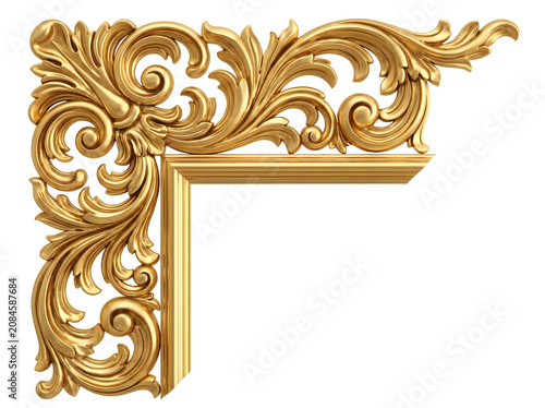 Golden ornate corner frame isolated on transparent background