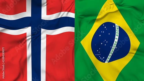 Norway vs Brazil flag animation seamless loop. 4k resolution