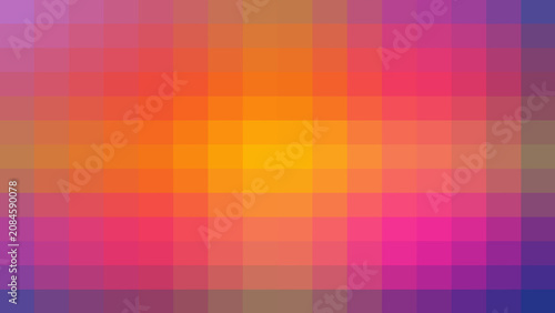 Abstract pixel mosaic background with a vibrant multi-color palette featuring soft transitions of purple pink orange and blue in a modern digital grid pattern.