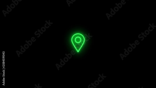Glowing location neon line Map pointer with heart icon isolated on black background. 4K Video motion graphic animation.