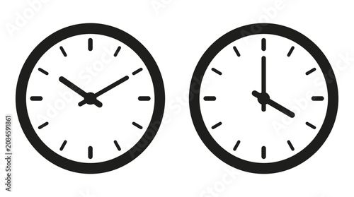Bild auf Leinwand Analog clocks with hands black and white vector illustration
