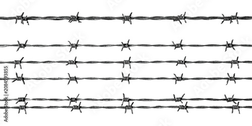 Photos Five parallel rows of sharp metal barbed wire for security and boundary protecti