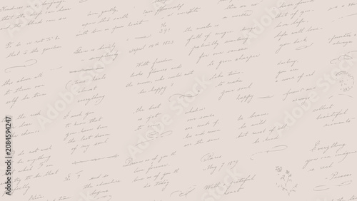  beige pattern of abstract illegible handwritten text. Vintage grunge bad calligraphy script, old book document. Vector illustration of monochrome unreadable handwriting cursive poetry