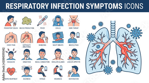 Lungs and respiratory infection symptoms illustration.