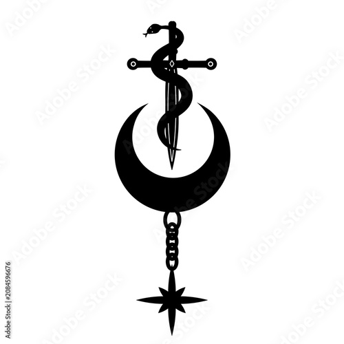 Snake Dagger Crescent Moon Tattoo Design