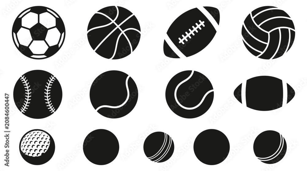 Obraz premium Sport Ball Silhouettes On White Background Vector Illustration
