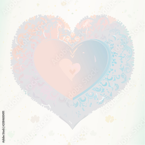 Ethereal filigree heart with soft pastel glow.