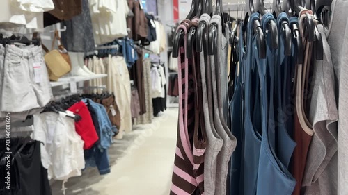 Modern Clothing Rack Display With Casual Fashion Inside Retail Store Interior