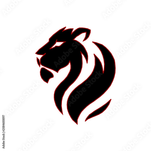 Foto Proud black lion head side profile design with a sharp mane and subtle red accents, suitable for premium corporate branding, financial security firms, or sports club logos