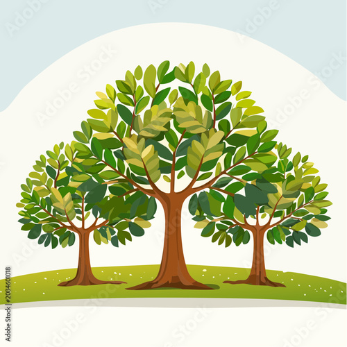 Hazelnut trees in a circular summer landscape.