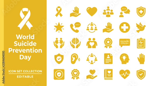 Fotografía Mental health awareness and suicide prevention day flat icon set