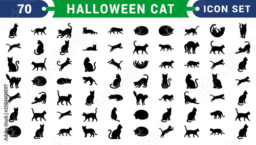 Foto Black Cat silhouettes flying on white background for halloween decor
