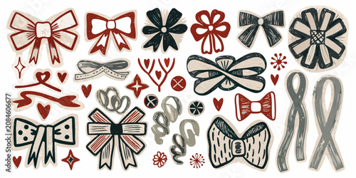 Εκτύπωση καμβά Hand drawn Bows And Ribbons Vector Set With Red And Black Accents