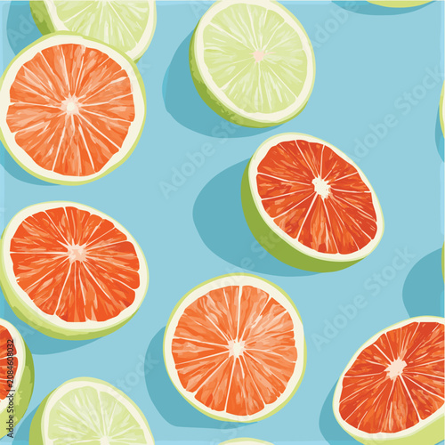 Juicy fruit slices seamless pattern, detailed seeds and pulp