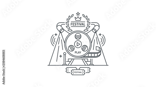 Film Festival Award Icon with Play Button and Spotlight