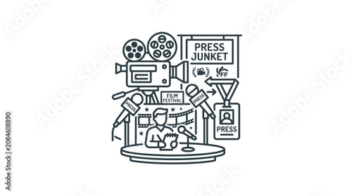 Press Junket Icon Set: Film Festival, Interview, Media, Cinema, Communication, News