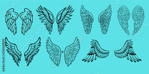 Hand Drawn Angel Wings Vector Set