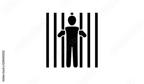 Obraz na plátne Black Prisoner Silhouette Behind Bars Vector Icon for Jail Crime Justice and Leg