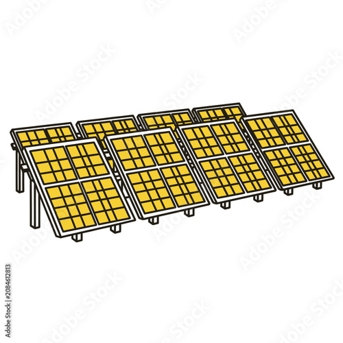 Hand drawn illustration of a solar panel array representing renewable green energy.