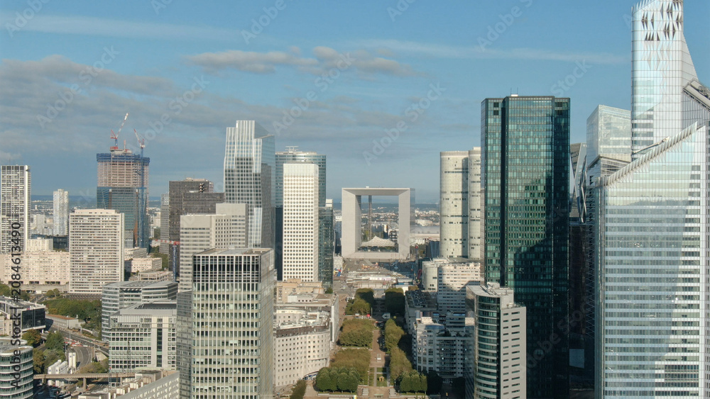 Fototapeta premium Paris la defense business district skyline with grande arche