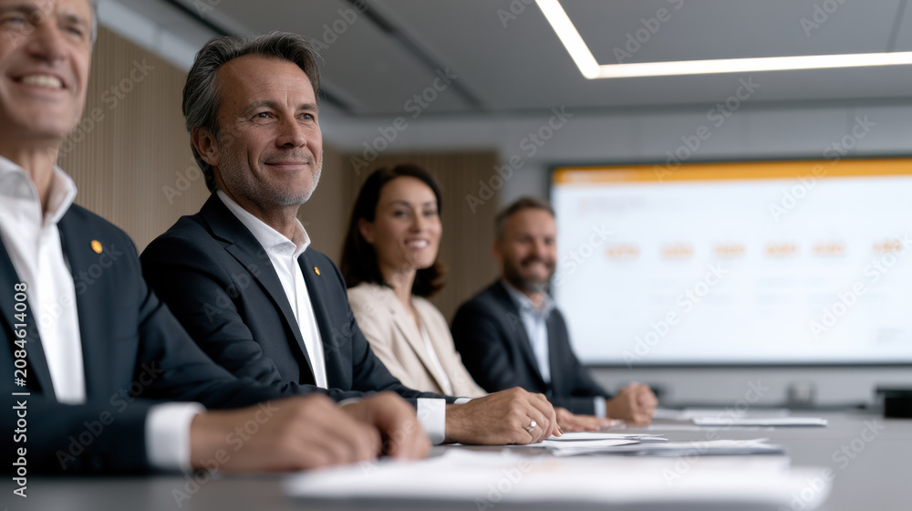 Naklejka premium Business meeting boardroom professional teamwork corporate executive smiling formal presentation collaboration