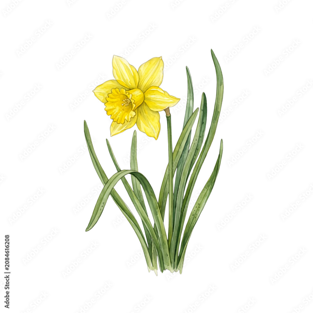 Fototapeta premium Hand-painted Yellow Daffodil Spring Flower Illustration