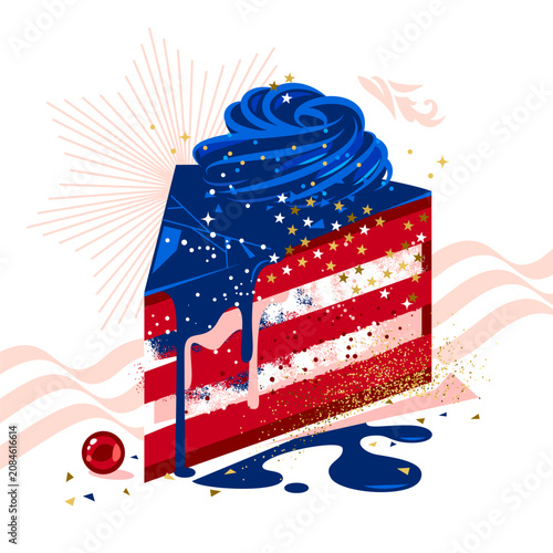 Biscuit layer cake slice in style of the stars and stripes