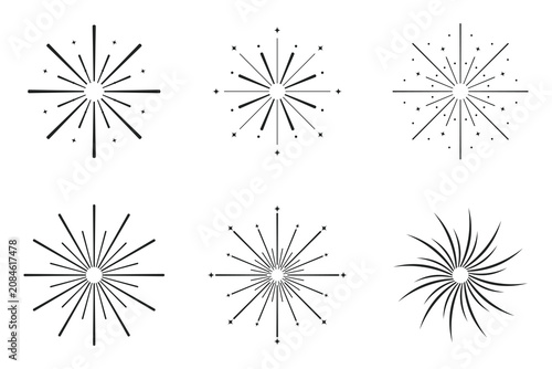 Photos Vintage sunburst vector set starburst line icon collection for retro logo design