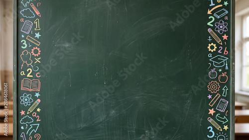 Green Chalkboard Education Doodles Border Background
