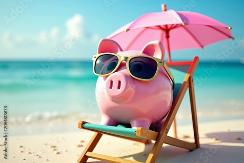 Piggy Bank Paradise: A Fun and Quirky Image of Savings at the Beach