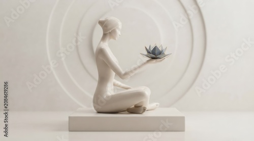 Elegant Sculpture of Woman with Lotus Flower Woman Lotus Flower Art Decor Serenity Beauty Minimalist. Concept featuring woman, lotus flower, art, decor, serenity for professional commercial design.
