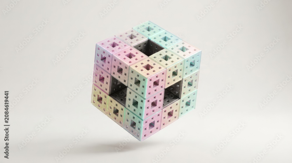 Obraz premium Colorful 3D Geometric Cube Design Cube Geometric Design Pastel Colorful Floating Abstract. Concept featuring cube, geometric, design, pastel, colorful for professional commercial design.